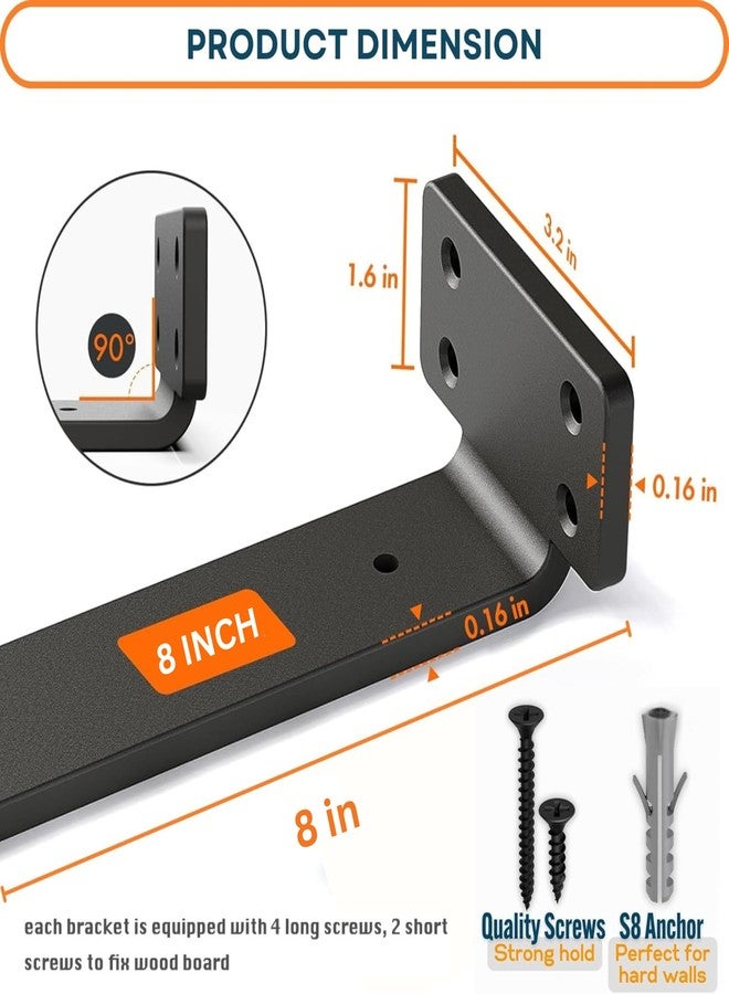 SHUCHI ESSENTIALS Shelf Brackets for Wall 8 Inch - Heavy Duty Metal L Angle Bracket (Set of 2) | Wall Shelf Support - Image 2